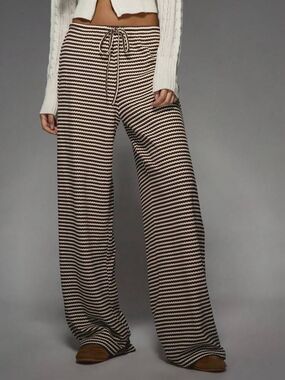 Missguided Striped Knit Wide Leg Pants High Waisted Palazzo Lounge Pants Large